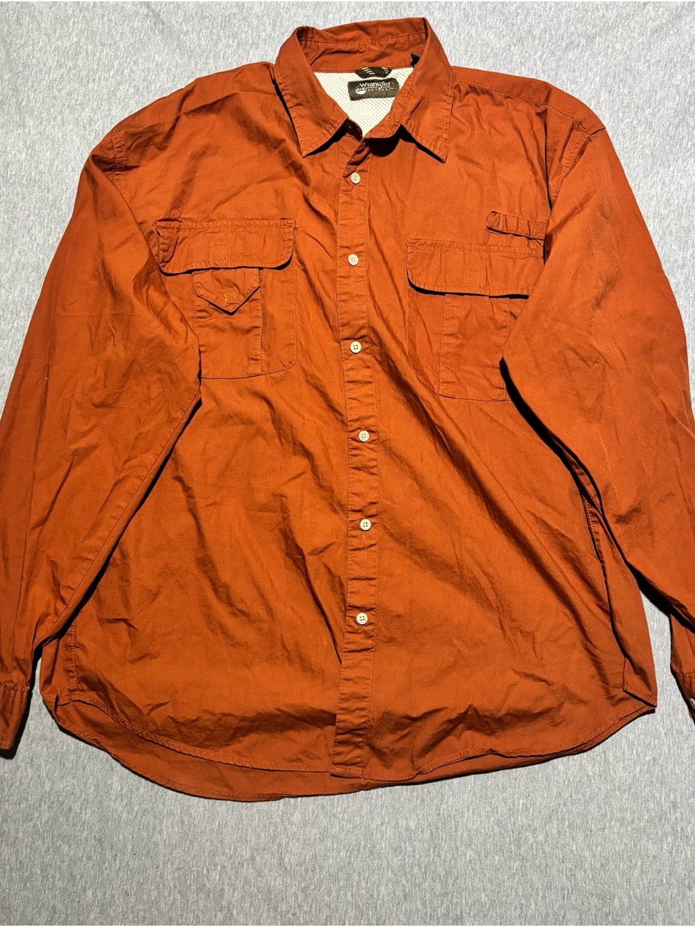 Wrangler Outdoor Men's Button-Down Shirt in Rust Orange